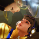 Street Fighter 6's Chun-Li dodges an opponent, staring intimately into her eyes while probably preparing to punish.